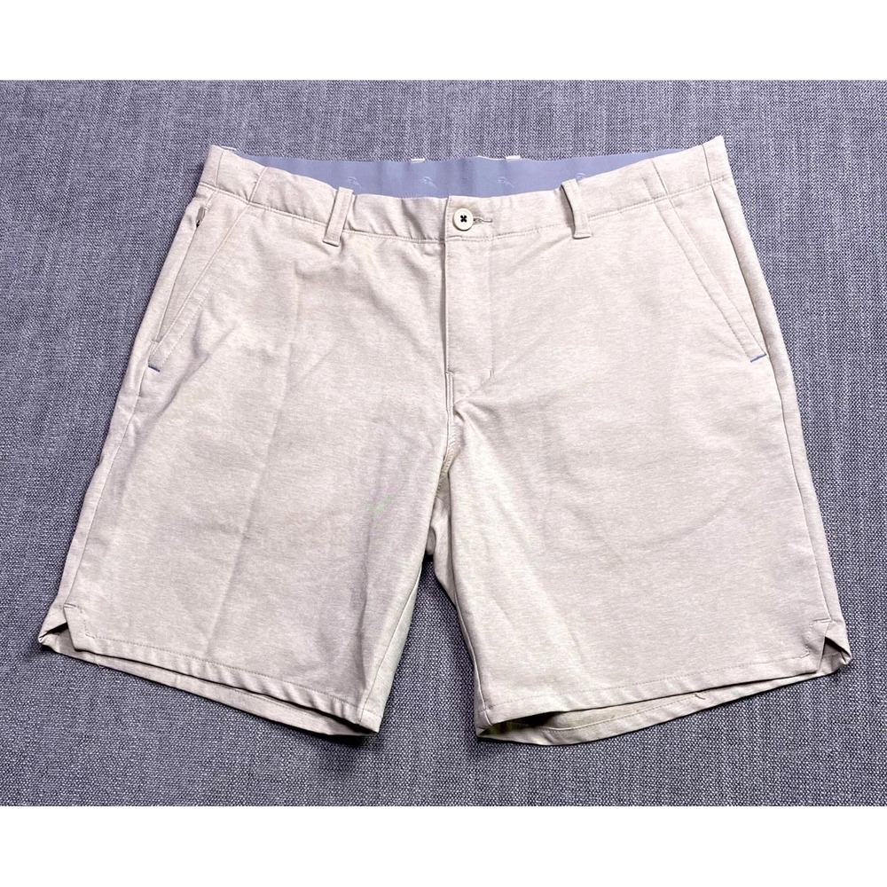 Tommy Bahama Chino Golf Shorts Mens 35 Heather Oatmeal Flat Front Beach Beige